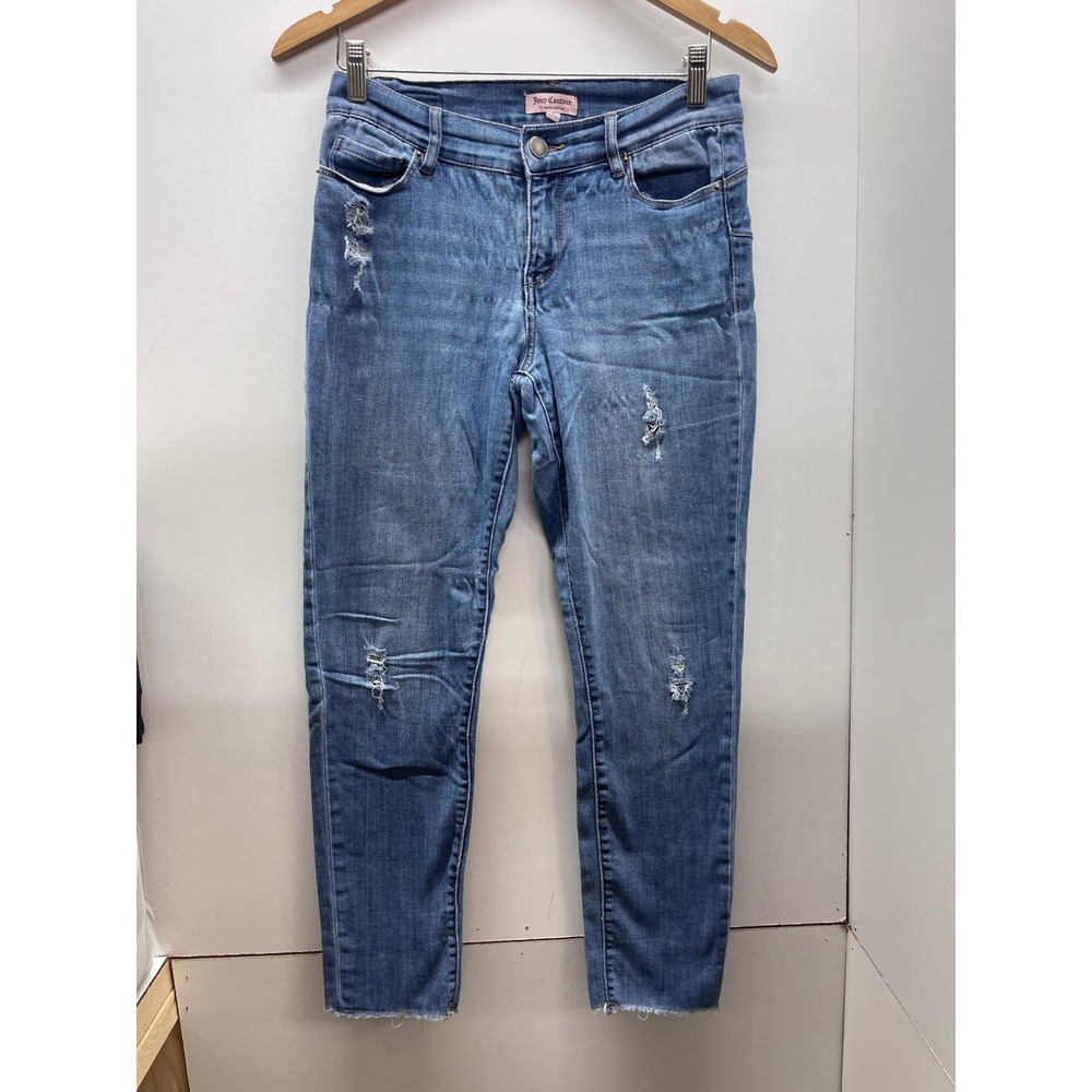 Juicy Couture Womens Distressed Skinny Jeans Medium Wash Raw Hem Size 4
